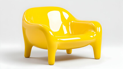 Modern bright yellow armchair with a smooth glossy finish and unique rounded design