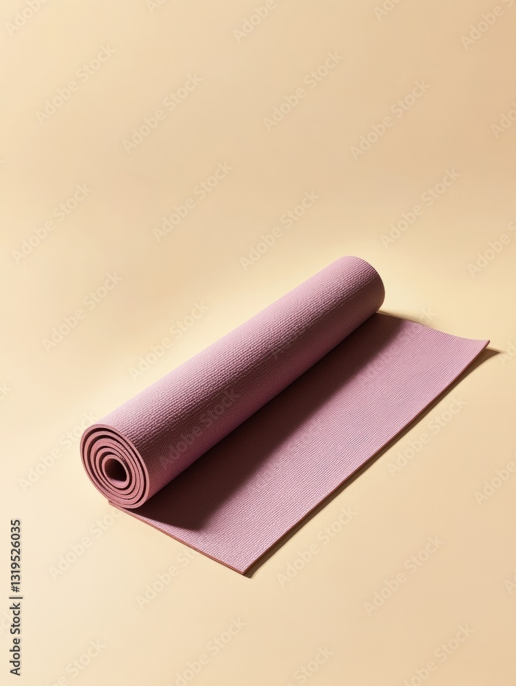 Fototapete Minimalistic yoga mat positioned diagonally on a light background emphasizing clean design and ample negative space