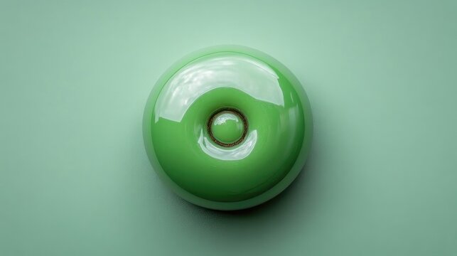 Single, vibrant green donut on mint green surface