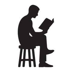 Silhouette of a Person Reading a Book black color vector