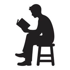 Silhouette of a Person Reading a Book black color vector