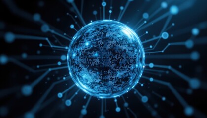 Obraz premium A close up image of a translucent globe surrounded by binary code, symbolizing the concept of data virtualization and the interconnectedness of online information.