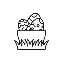 Minimalist Easter Egg Basket Icon &ndash; Black & White Hand-Drawn Outline for Holiday Designs, Festive UI Elements, Greeting Cards, Stickers, and Decorative Prints