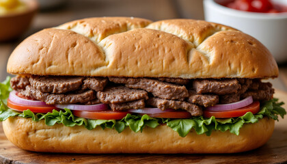 The grilled beef sandwich on ciabatta is a mouthwatering treat that features tender, juicy beef nestled between two slices of crunchy ciabatta bread