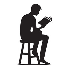 Silhouette of a Person Reading a Book black color vector