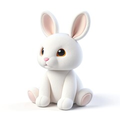 Obraz premium Cute White Cartoon Rabbit with Expressive Eyes on a White Background