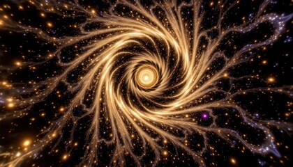A stunning computer generated fractal image featuring an abstract spiral design that evokes a sense of heavenly beauty and cosmic wonder.