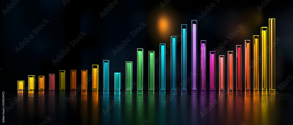 Poster abstract vibrant spectrum of colorful vertical bars with black background and smooth reflection visu