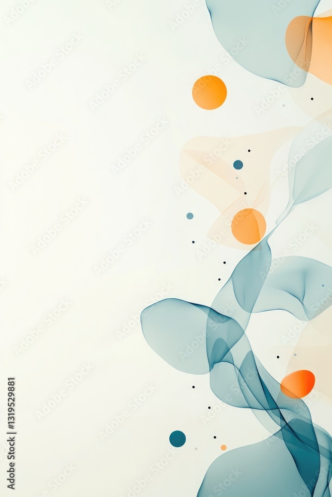 Poster abstract composition featuring dynamically arranged lines and scattered dots against neutral backdrop offering ample