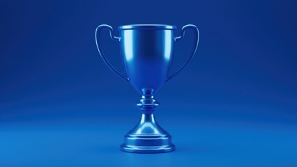 Metallic trophy against blue background symbolizes achievement and success in competition, recognition, and celebration