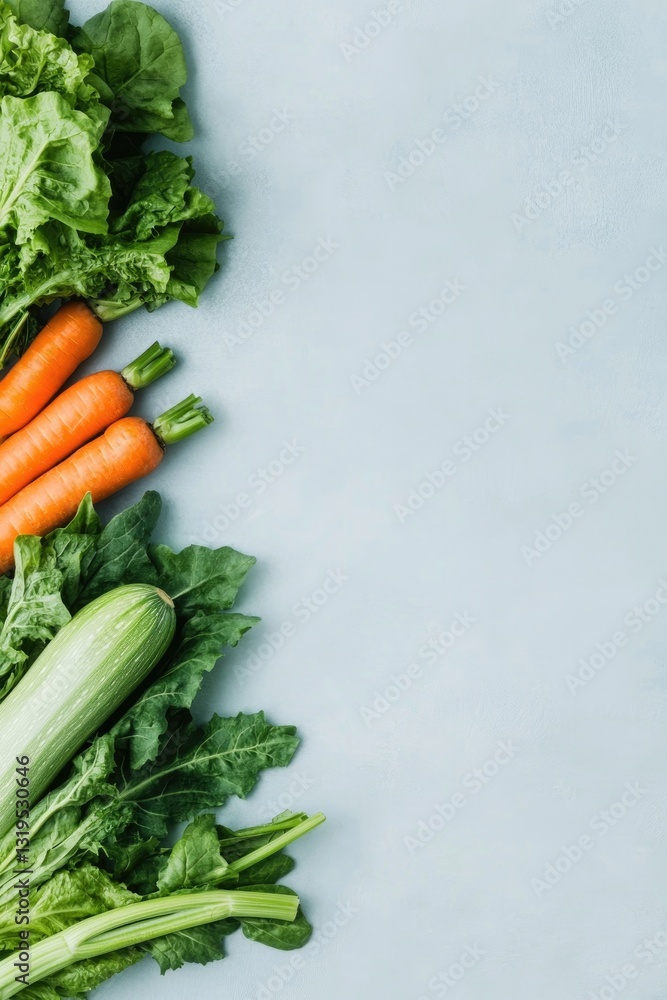 Poster array of fresh colorful vegetables neatly arranged on plain white background with ample copy space