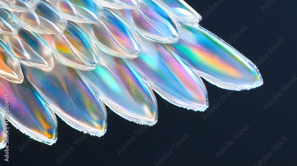 Poster close up view of abstract iridescent wing like structure