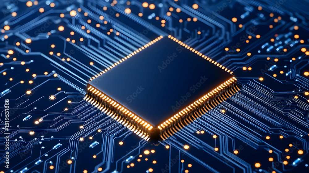 Aufkleber high-tech computer chip on circuit board