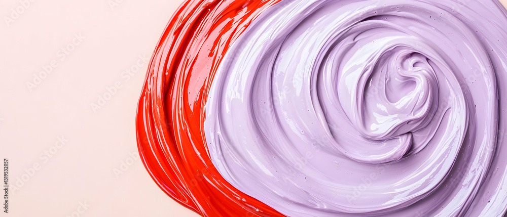 Poster abstract swirling red and purple paint on pink canvas background texture with dynamic motion and viv