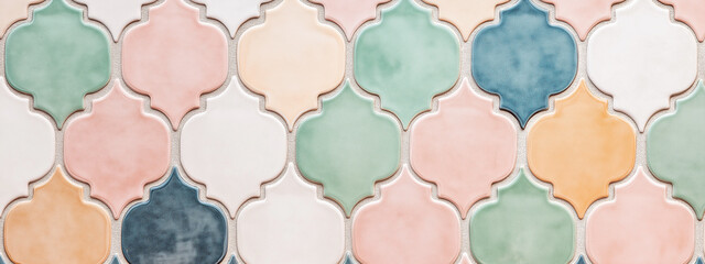 Pastel moroccan tiles form elegant geometric pattern design