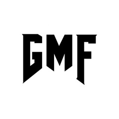 GMF letter logo design for technology company. GMF logo design black and white color combination. GMF logo, GMF vector, GMF design, GMF icon, GMF alphabet. GMF typography logo design.