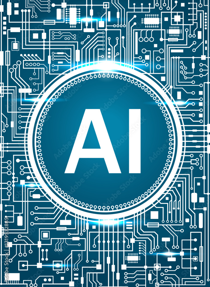 Poster artificial intelligence technology background in line style. machine learning design. ai smart netwo