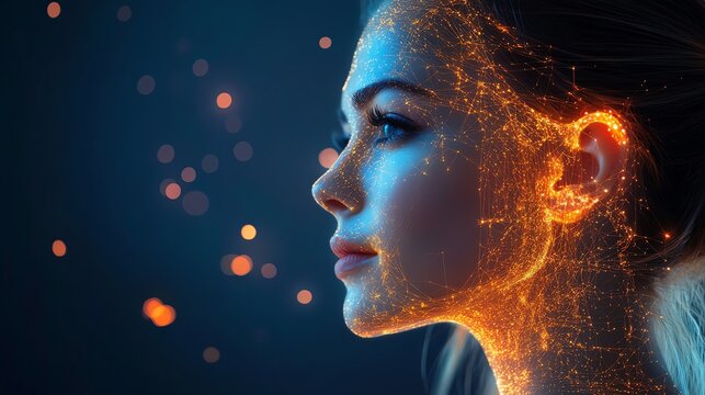 Side view using Computer ofYoung beauty woman studying online language courses to improve her communication skills and career opportunities.