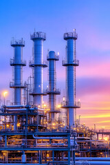 Fototapeta premium Industrial refinery plant at dawn