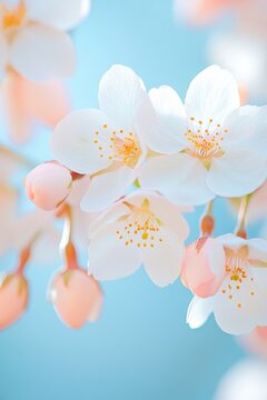 capture close-up of delicate spring blossoms in soft natural light showcasing vibrant colors and intricate petal details