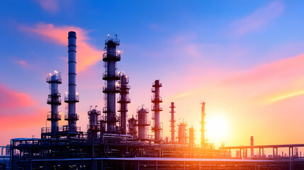 Fototapeta premium Industrial refinery complex at sunset (1)