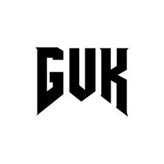 GUK letter logo design for technology company. GUK logo design black and white color combination. GUK logo, GUK vector, GUK design, GUK icon, GUK alphabet. GUK typography logo design.