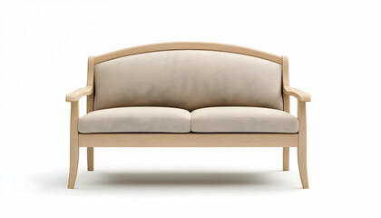 Light beige fabric sofa with wooden frame