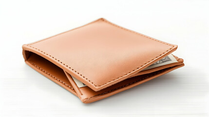 Light brown leather wallet with money inside