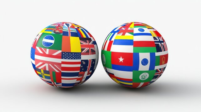 World flags sphere globes; global diversity; international relations; world unity. stock photo; graphic illustration of world flags; sphere illustration