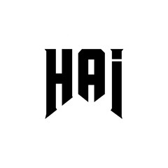 HAI letter logo design for technology company. HAI logo design black and white color combination. HAI logo, HAI vector, HAI design, HAI icon, HAI alphabet. HAI typography logo design.