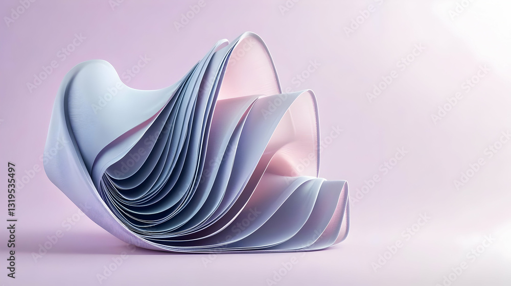 Poster Abstract 3D Render of Soft Pastel Pink and Purple Wavy Shape on Gradient Background With Smooth Curves and Dynamic Fluid Motion