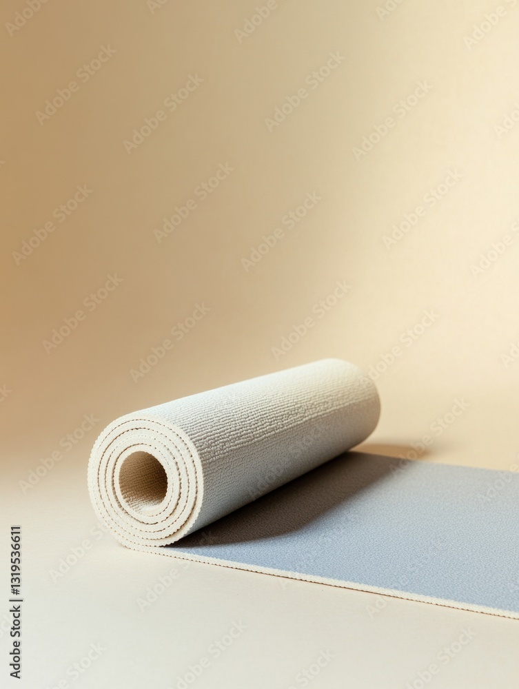 Poster minimalistic yoga mat placed diagonally on a light background highlighting simplicity and tranquilit