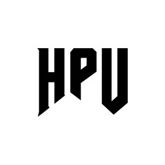 HPU letter logo design for technology company. HPU logo design black and white color combination. HPU logo, HPU vector, HPU design, HPU icon, HPU alphabet. HPU typography logo design.