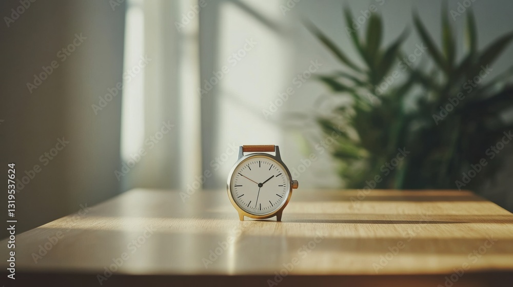 Fototapete minimalist stopwatch resting on a clean table bathed in natural light with modern design principles 