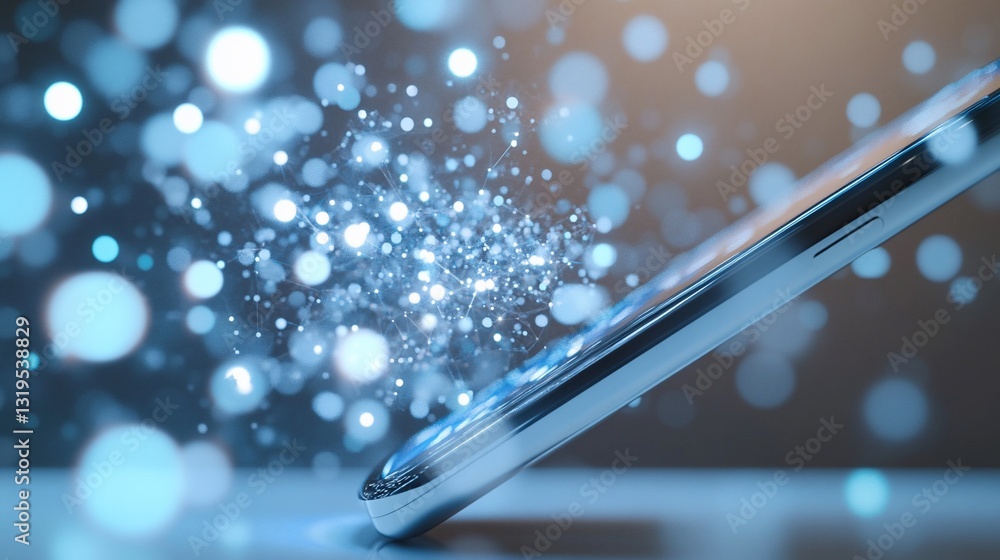 Aufkleber glowing data stream emanating from a smartphone