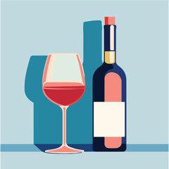Illustration playful of wine posters abstract bottle and glass