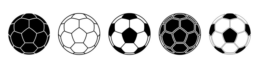 Fototapeta premium Soccer ball icons in line, glyph, and flat style set vector illustration