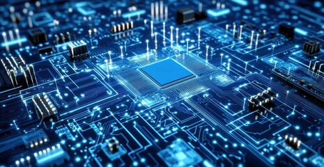Obraz premium Close-up of a central processing unit on a circuit board.
