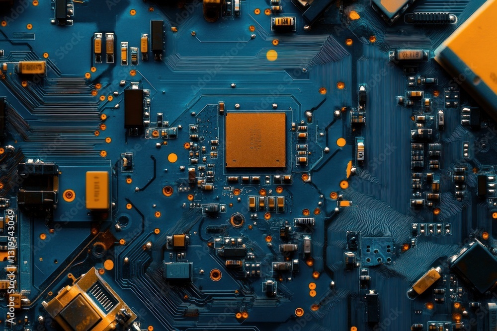 Poster close-up of a circuit board with various components.