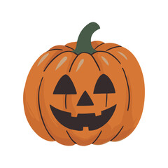 Vector autumn pumpkin illustration showcasing a playful jack-o'-lantern with a smiling face