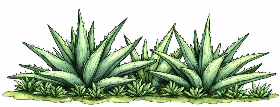 green aloe vera plants, hand drawn style clip art preview