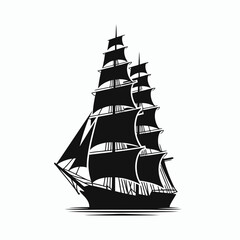 Sailing Boat silhouette in black on a white background
