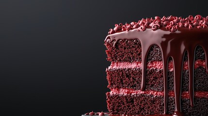 Decadent chocolate cake closeup home kitchen food photography dark background artistic perspective culinary delight