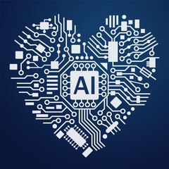 Artificial intelligence heart line style. Machine learning design. AI Smart network digital technology blue background. Vector illustration