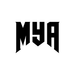 MYA letter logo design for technology company. MYA logo design black and white color combination. MYA logo, MYA vector, MYA design, MYA icon, MYA alphabet. MYA typography logo design.