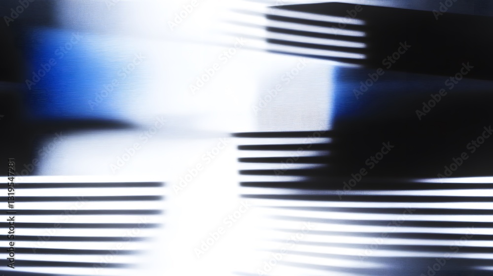 Poster Abstract composition features blue and white elements with linear patterns