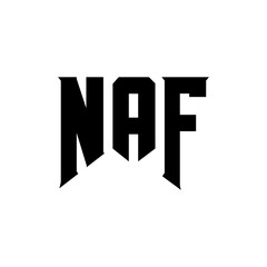 Obraz premium NAF letter logo design for technology company. NAF logo design black and white color combination. NAF logo, NAF vector, NAF design, NAF icon, NAF alphabet. NAF typography logo design.