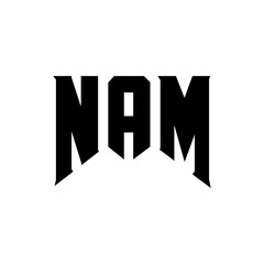 NAM letter logo design for technology company. NAM logo design black and white color combination. NAM logo, NAM vector, NAM design, NAM icon, NAM alphabet. NAM typography logo design.