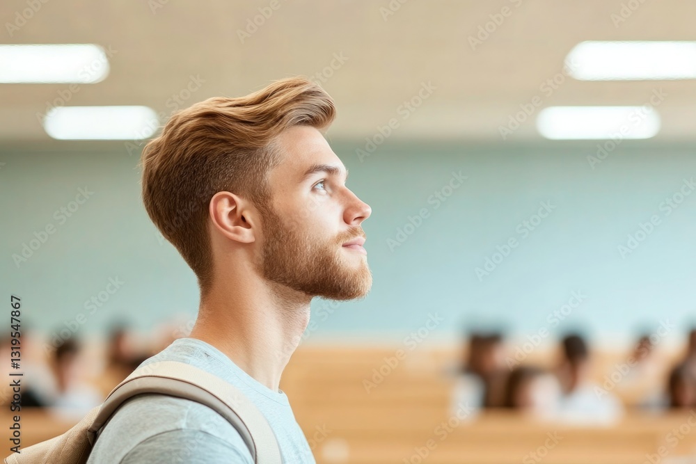 Poster capture minimalistic image of teacher in classroom setting with students blurred in background