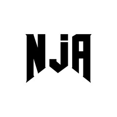 NJA letter logo design for technology company. NJA logo design black and white color combination. NJA logo, NJA vector, NJA design, NJA icon, NJA alphabet. NJA typography logo design.